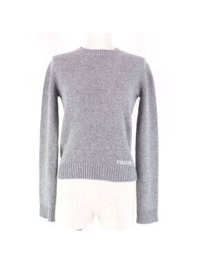 Prada 2021 P24 M2 H Virgin Wool Cashmere Blend Logo Design Long Sleeve Knit Top